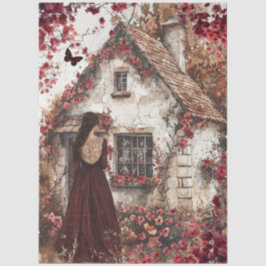 Papel De Seda Decoupage Romântico Elegante Rústico Borgonha País
