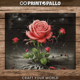 Papel De Seda Decoupage - Rosa pálida vermelha única -