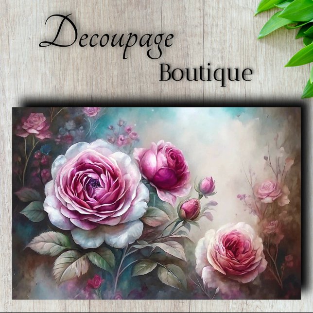 Papel De Seda Decoupage Rosa Romântica Névoa (Romantic Rose Mist Decoupage Tissue Paper)