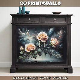Papel De Seda Decoupage - Rosas amarelas em preto -