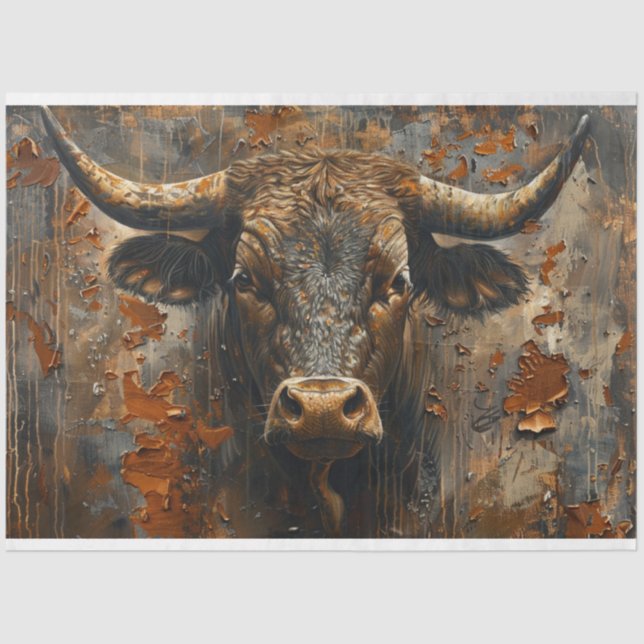 Papel De Seda Decoupage Rusted Patina Bull (Frente )