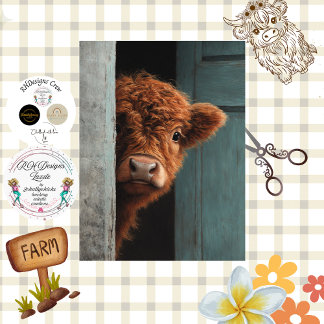 Papel De Seda Decoupage Rustic Highland Calf Peek a Boo Art 