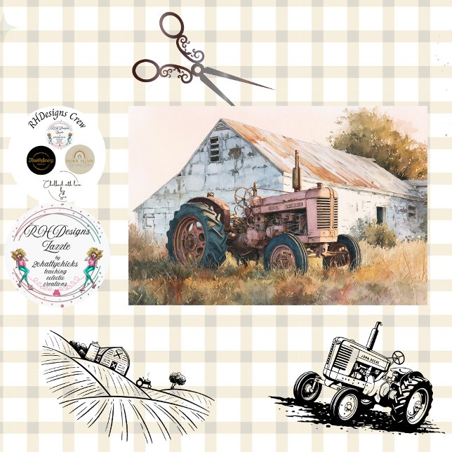 Papel De Seda Decoupage Rustic Tractor & Barn  (Criador carregado)