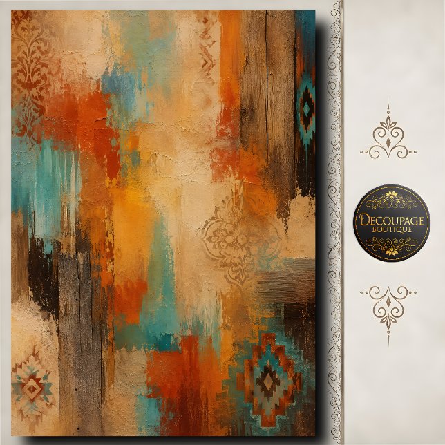 Papel De Seda Decoupage Rústico do Sudoeste em Turquesa de Madei (Southwestern Rustic Decoupage Turquoise Wood Tissue Paper)