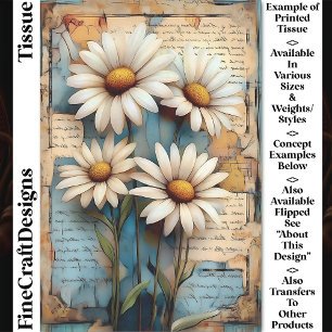 Papel De Seda Decoupage Rustico Shabby Chic Margaridas Brancas D