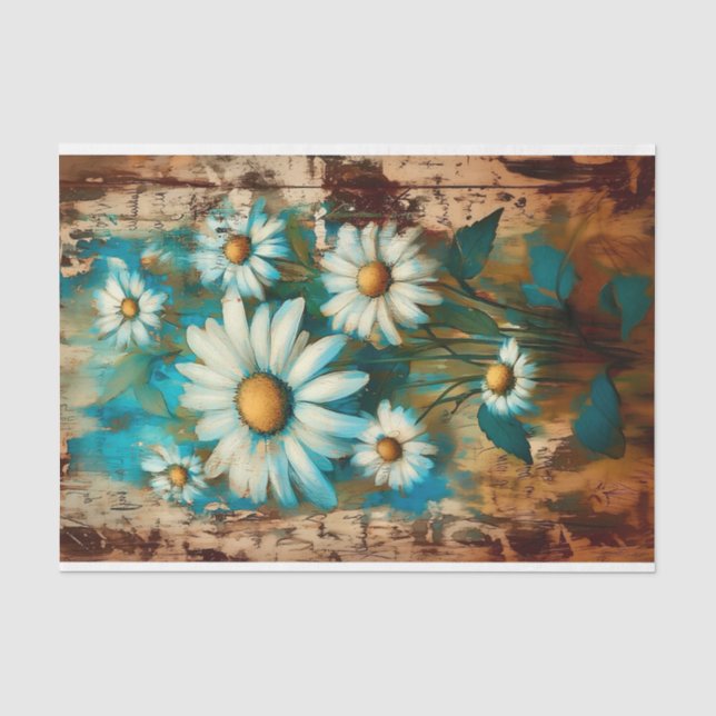 Papel De Seda Decoupage Rustico Shabby Chic Margaridas Brancas D (Frente )