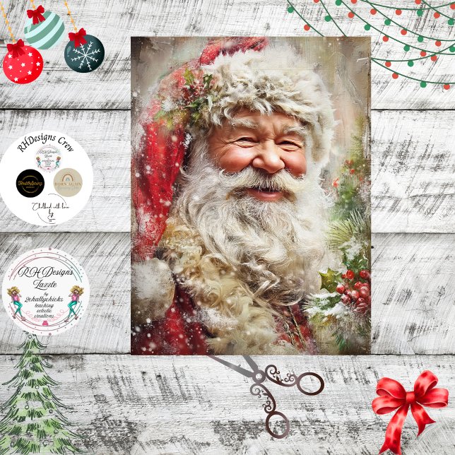 Papel De Seda Decoupage Santa Claus Holly Red Coat (Criador carregado)