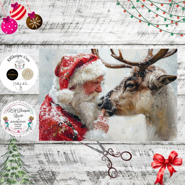 Papel De Seda Decoupage Santa Rudolph Landscape North Pole  (Criador carregado)