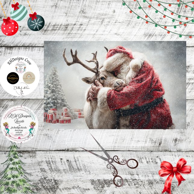 Papel De Seda Decoupage Santa & Rudolph Praying Christmas Eve (Criador carregado)