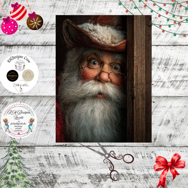 Papel De Seda Decoupage Santa Surprise Peeking Around Door  (Criador carregado)