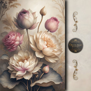 Papel De Seda Decoupage Serenidade Floral Lótus Elegante