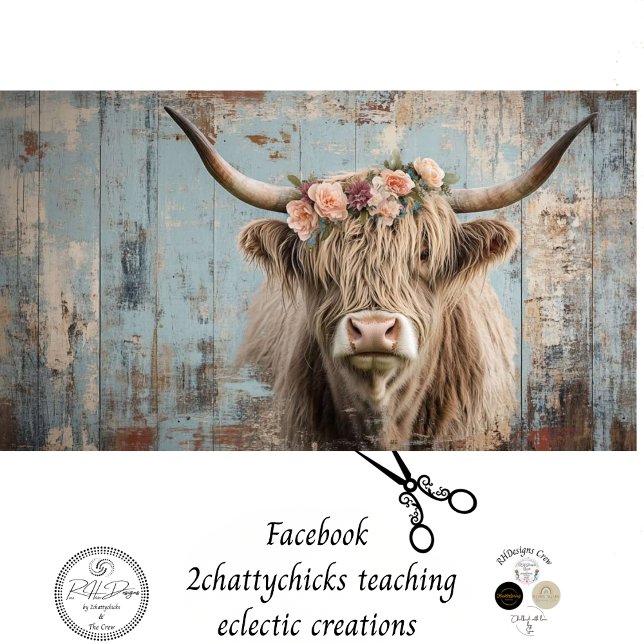 Papel De Seda Decoupage Shaggg Highland Cow Peach Flor (Criador carregado)