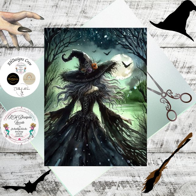 Papel De Seda Decoupage Silver Haired Witch Gothic Forest (Criador carregado)