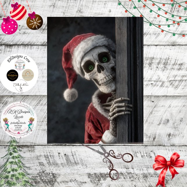 Papel De Seda Decoupage Skeleton Santa Claus Lurking Peeking Art (Criador carregado)