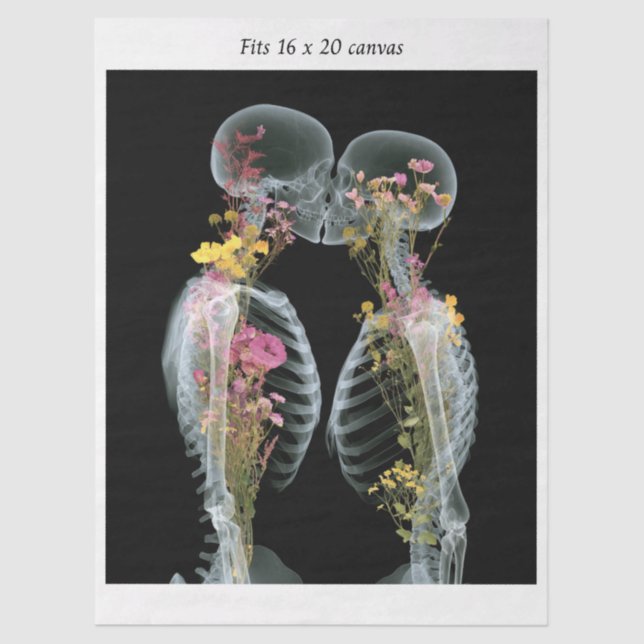 Papel De Seda Decoupage Skeletons Kissing Fits 16x20 Canvas  (Frente )