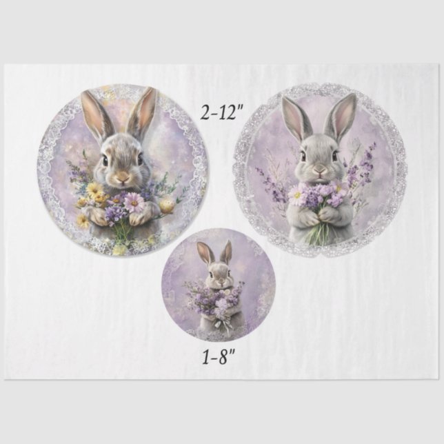 Papel De Seda Decoupage Spring Lavender Rabbit Easter 12" Rounds (Frente )