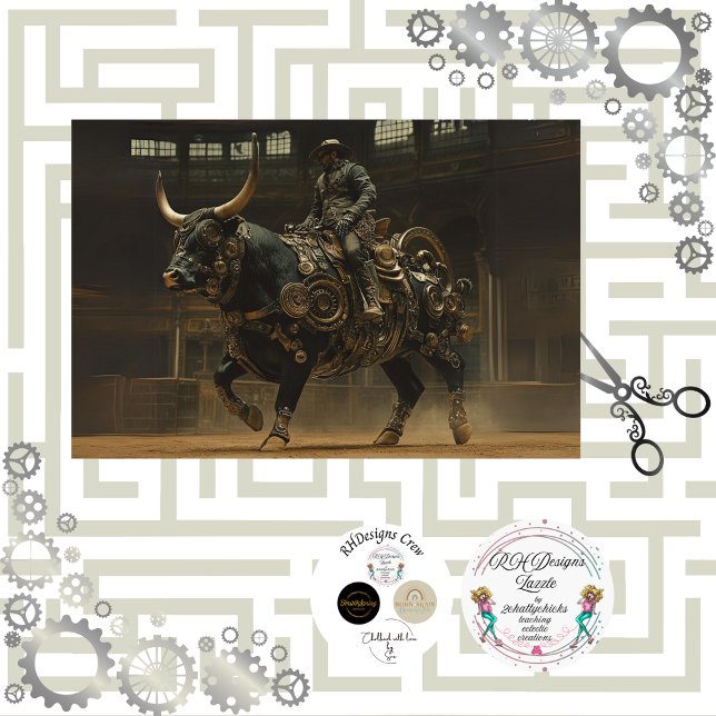 Papel De Seda Decoupage Steampunk Bull Rodeo Rider (Criador carregado)