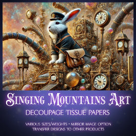 Papel De Seda Decoupage Steampunk do Coelho Postal Vitoriano