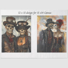Papel De Seda Decoupage Steampunk Duo de Esqueletos em Tela 11x1