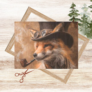 Papel De Seda Decoupage Steampunk Fox Portrait Smokin Pipe