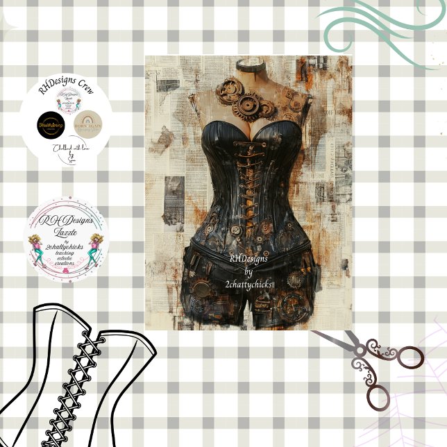 Papel De Seda Decoupage Steampunk Gearwork Corset Mannequin  (Criador carregado)