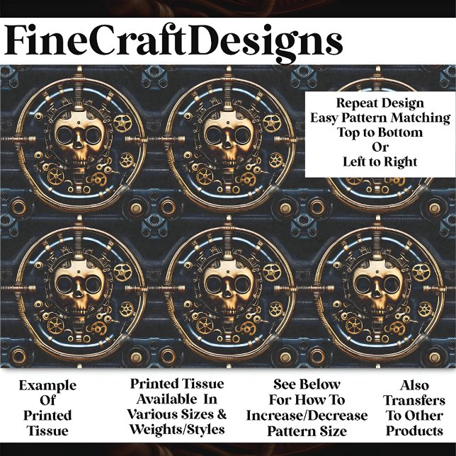 Papel De Seda Decoupage Steampunk Gothic Dourado Skull Design BM (Criador carregado)