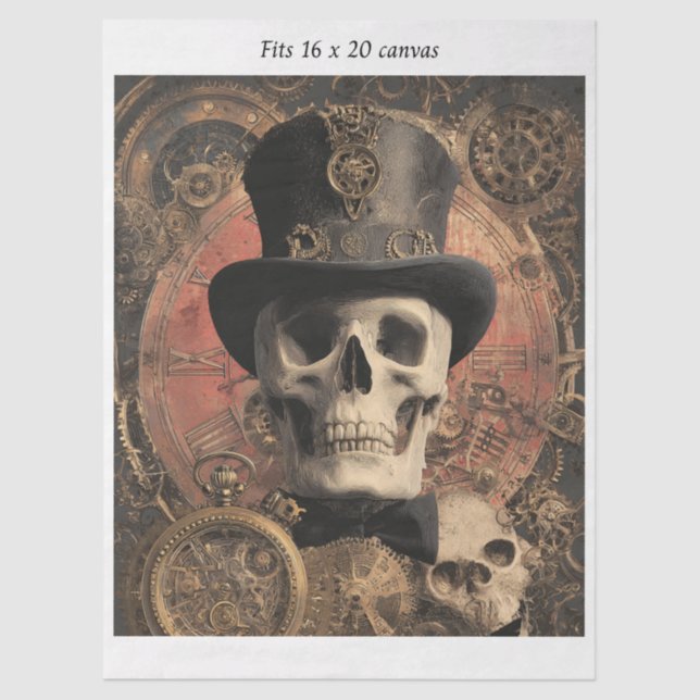 Papel De Seda Decoupage Steampunk Gothic Skleton 16x20 Canvas (Frente )