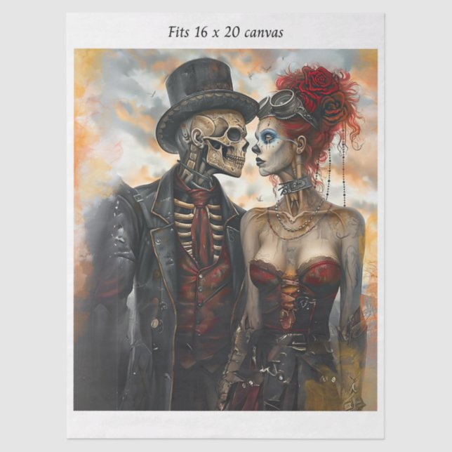 Papel De Seda Decoupage Steampunk Skeleton Couple 16x20 Canvas (Frente )