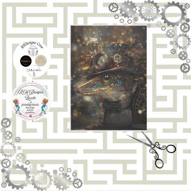 Papel De Seda Decoupage Steampunk Sport Lizard Verde Dourado (Criador carregado)