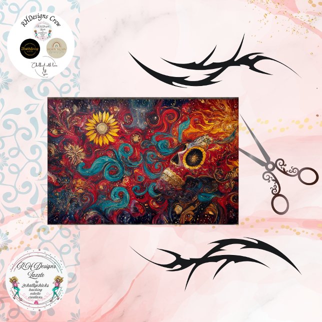 Papel De Seda Decoupage Sunflower Gothic Skull Cosmic Art  (Criador carregado)