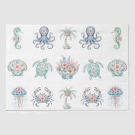 Papel De Seda Decoupage Temático de Vida Marinha à Beira-Mar Náu