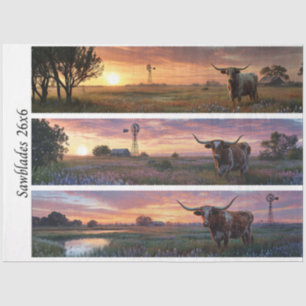 Papel De Seda Decoupage Texas Longhorn Flores Silvestres Serras