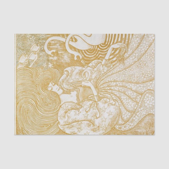 Papel De Seda Decoupage Tissue Paper Woman Swan Art Gold Yellow  (Frente )