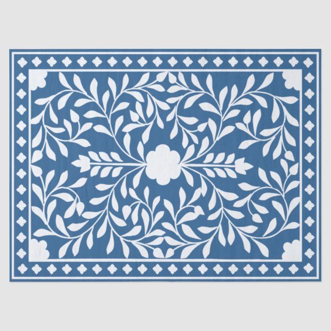 Papel De Seda Decoupage Tradicional Azul Claro com Incisão de Os (Frente )