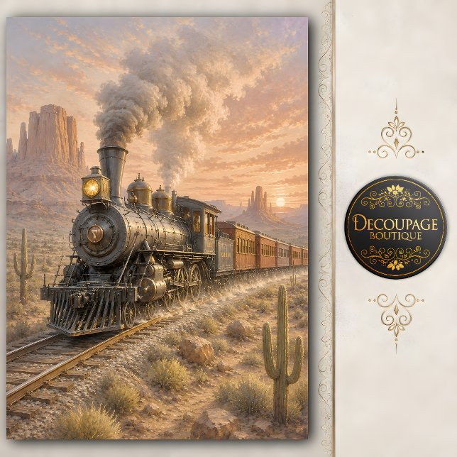 Papel de Seda Decoupage Trem a Vapor Ocidental (Western Steam Train Decoupage Tissue Paper)