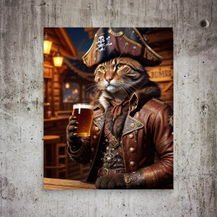 Papel De Seda Decoupage - Um gato pirata bebendo cerveja - 