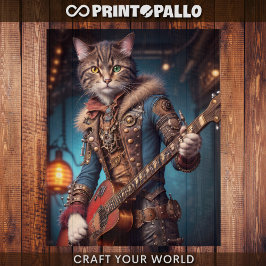 Papel De Seda Decoupage - Um gato steampunk & violão - 