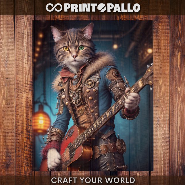 Papel De Seda Decoupage - Um gato steampunk & violão -  (Criador carregado)