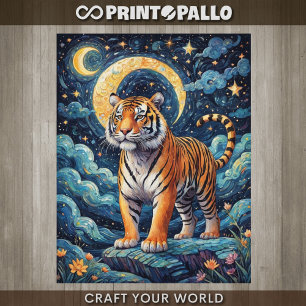 Papel De Seda Decoupage - Um tigre num mundo de Van Gogh -