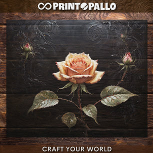 Papel De Seda Decoupage - Uma única rosa rosa em preto -