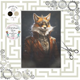 Papel De Seda Decoupage Uniforme de Fox Vermelha Steampunk