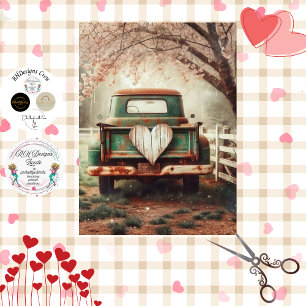 Papel De Seda Decoupage Valentine Caminhão Verde Vintage
