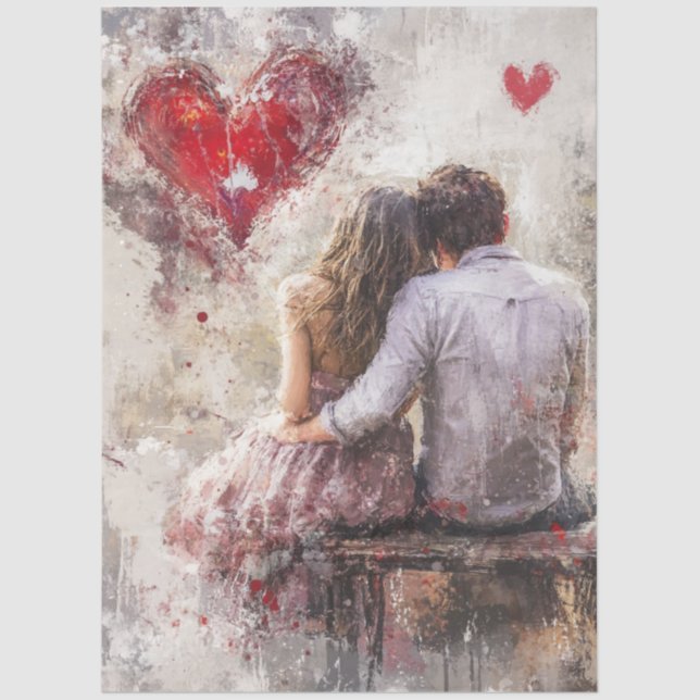 Papel De Seda Decoupage Valentine Couple Bench Heart Love  (Frente )