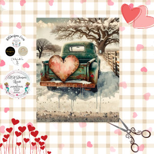 Papel De Seda Decoupage Valentine Me Case Vintage Caminhão Verde