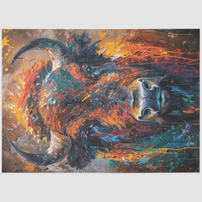 Papel De Seda Decoupage Vibrant Bison Abstrato Painting (Frente )