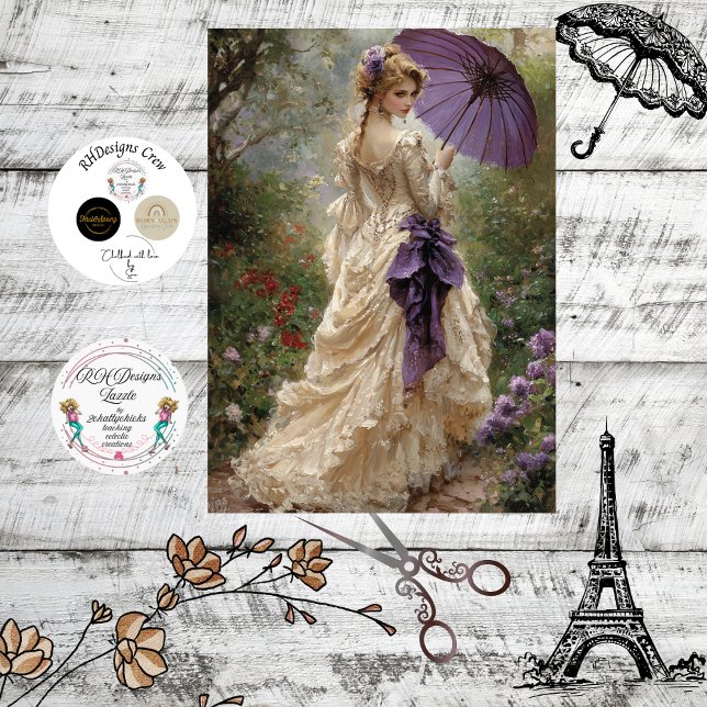 Papel De Seda Decoupage Victorian Woman Romantic Scene Parasol (Criador carregado)