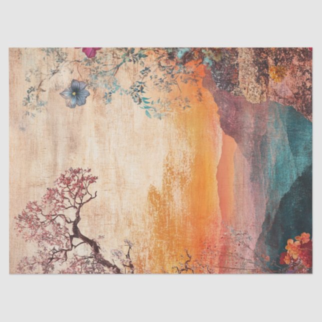 Papel De Seda Decoupage Vintage BoHo Sunset Lake (Frente )