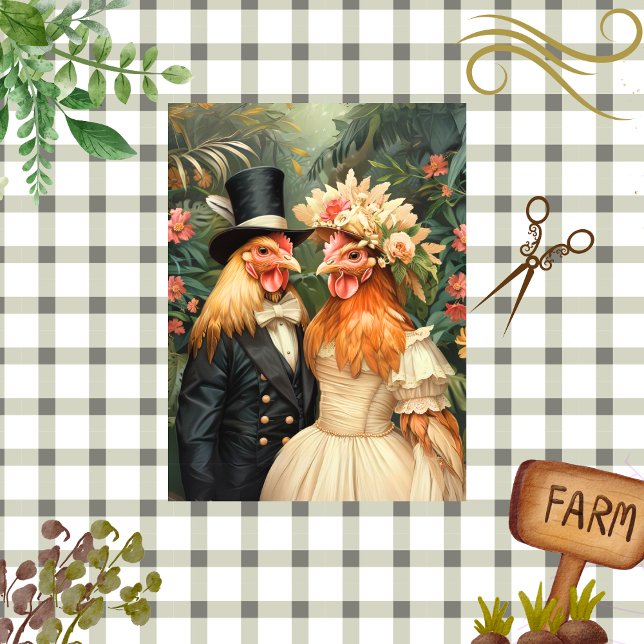 Papel De Seda Decoupage Vintage Matrimonial Rooster & Chicken (Criador carregado)