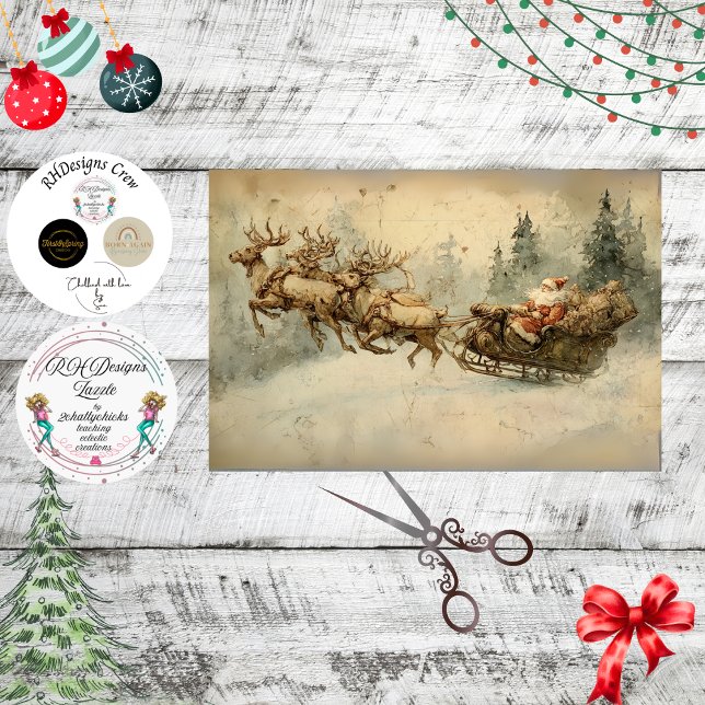 Papel De Seda Decoupage Vintage Santa Sleigh Postcard  (Criador carregado)