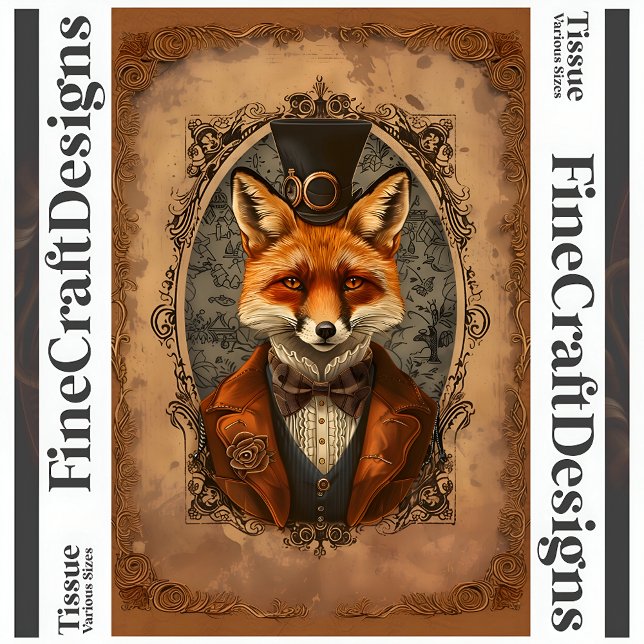 Papel De Seda Decoupage Vitoriana Elegante Steampunk Fox A4L (Criador carregado)